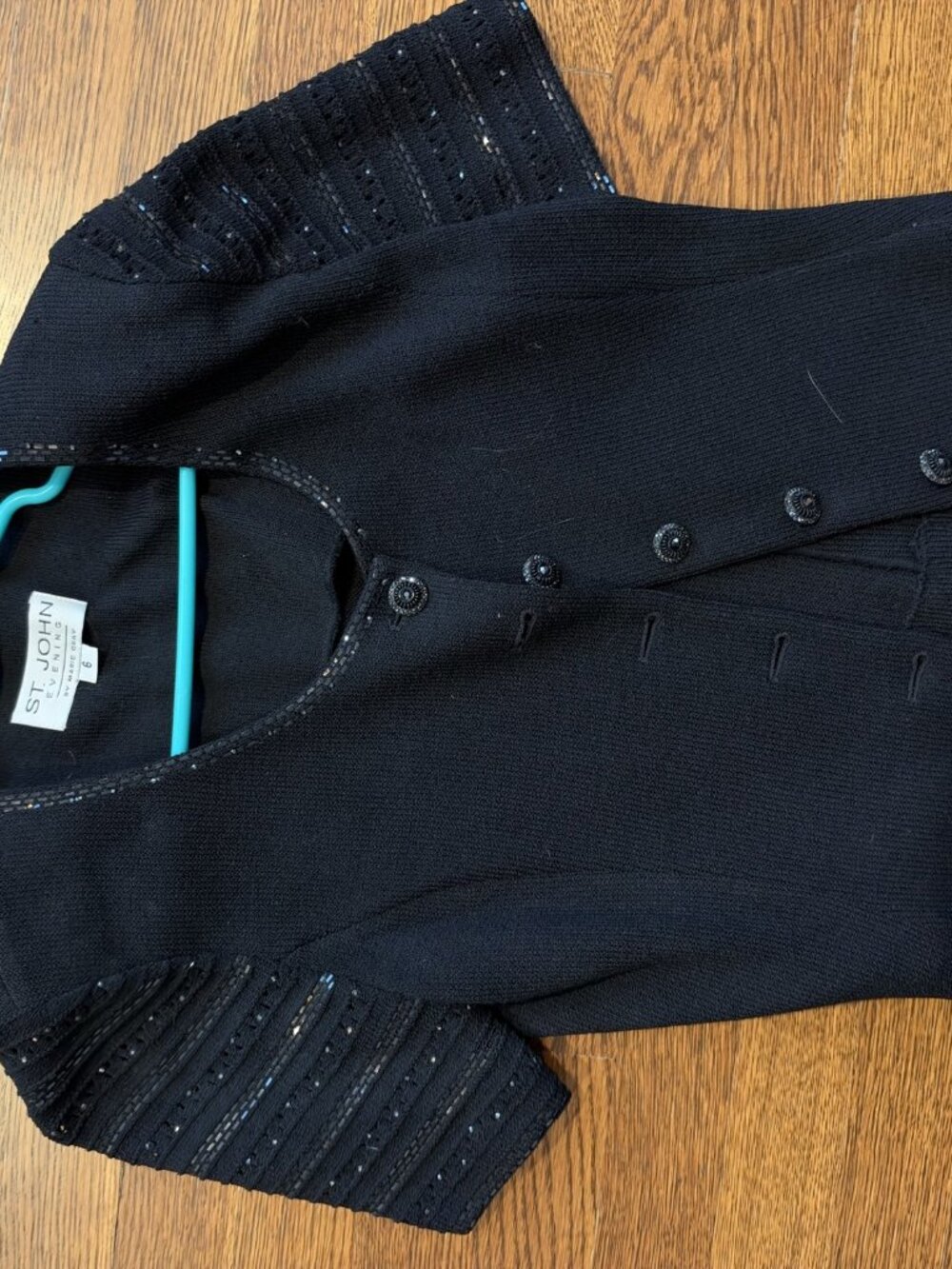 St. John Evening by Marie Gray Black Knit Jacket Sequin Trim Size 6